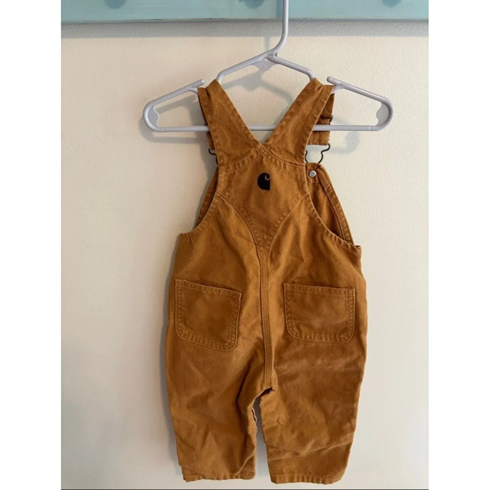 Carhartt Toddler Pants 18m Brown Overalls Canvas Logo Pockets Sleeveless Cotton